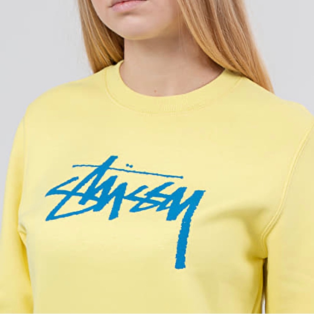 Stussy Yellow Crewneck Sweatshirt with Blue Logo